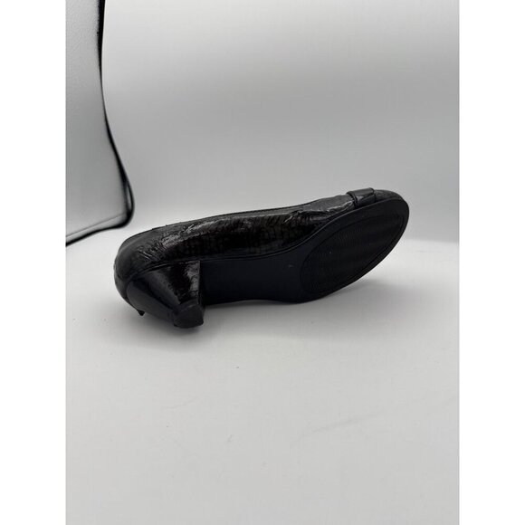 Black Faux Croc Leather Buckle Kitten Heels Size 7W - Picture 7 of 7